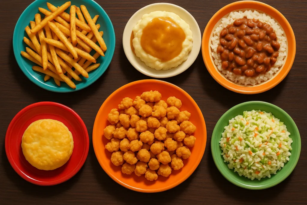 Popeyes popcorn shrimp served with popular sides like Cajun fries and mashed potatoes