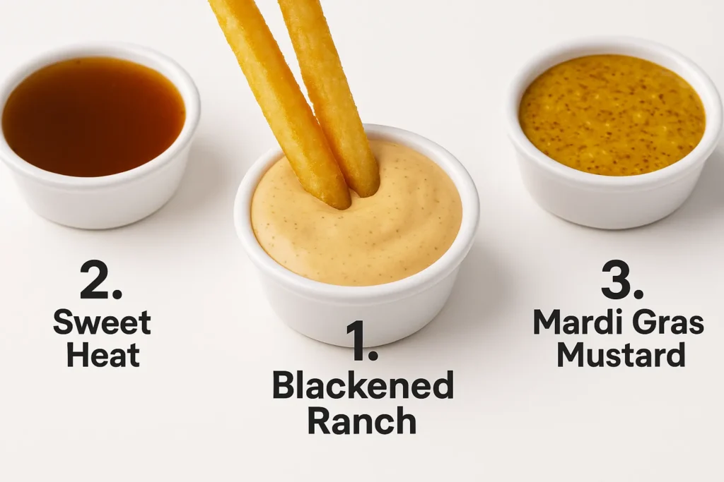 Top 3 Popeyes sauces: Blackened Ranch (#1), Sweet Heat (#2), Mardi Gras Mustard (#3)