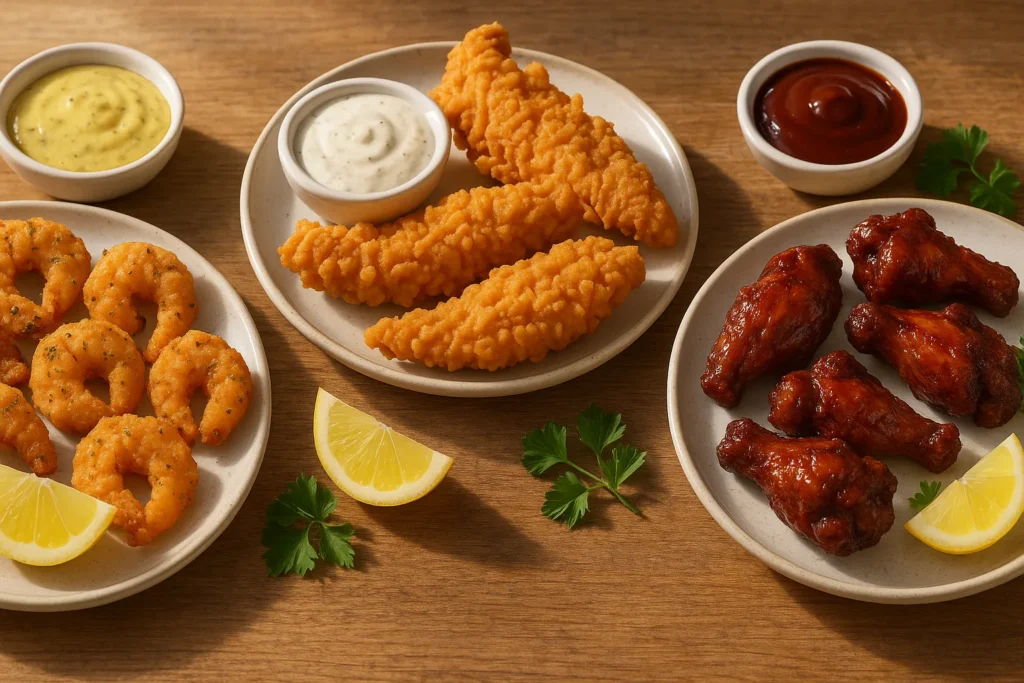 Popeyes sauces pairings: Mustard with shrimp, Ranch with tenders, BBQ with wings