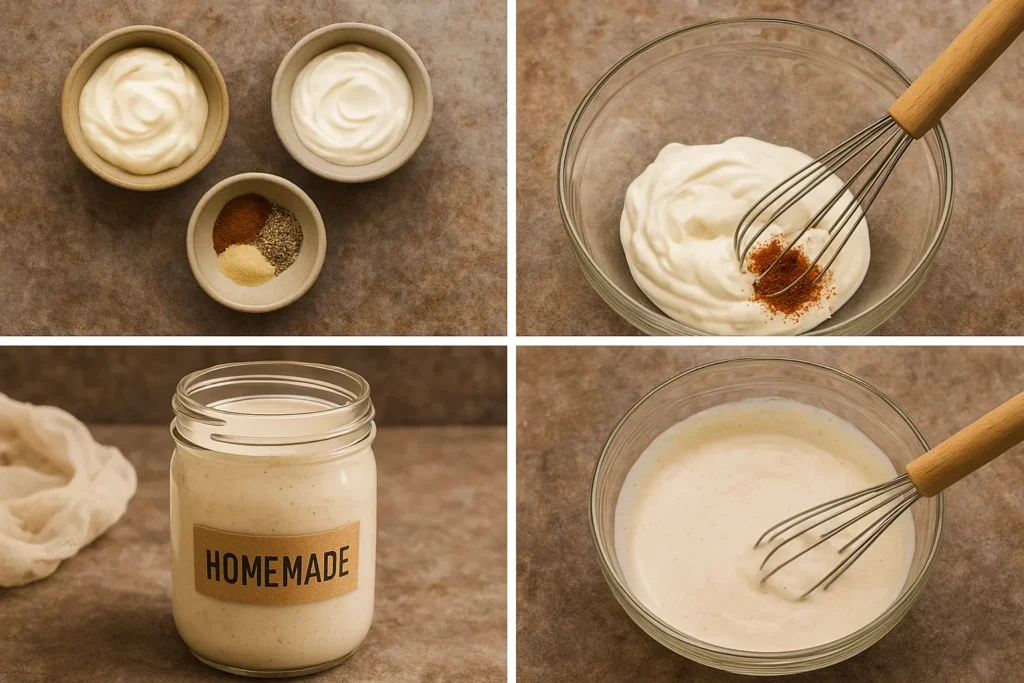 DIY Popeyes Blackened Ranch recipe steps from ingredients to finished sauce