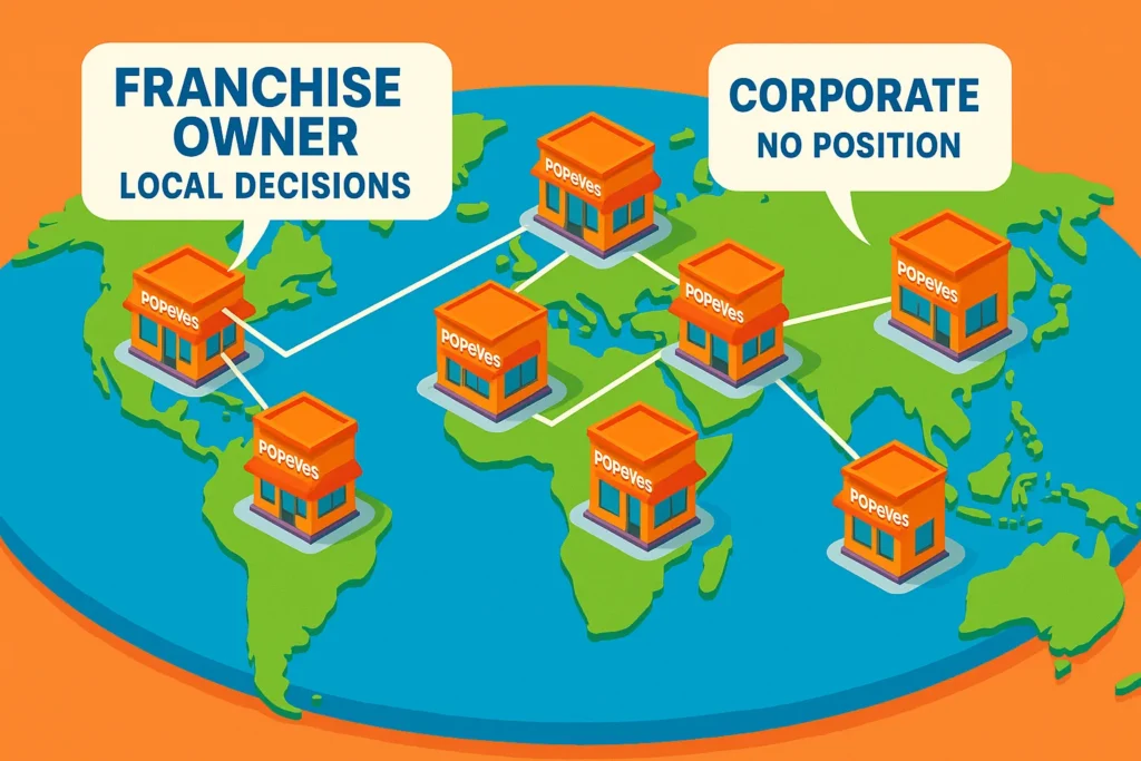 Visual explanation of franchise vs corporate decision-making structure