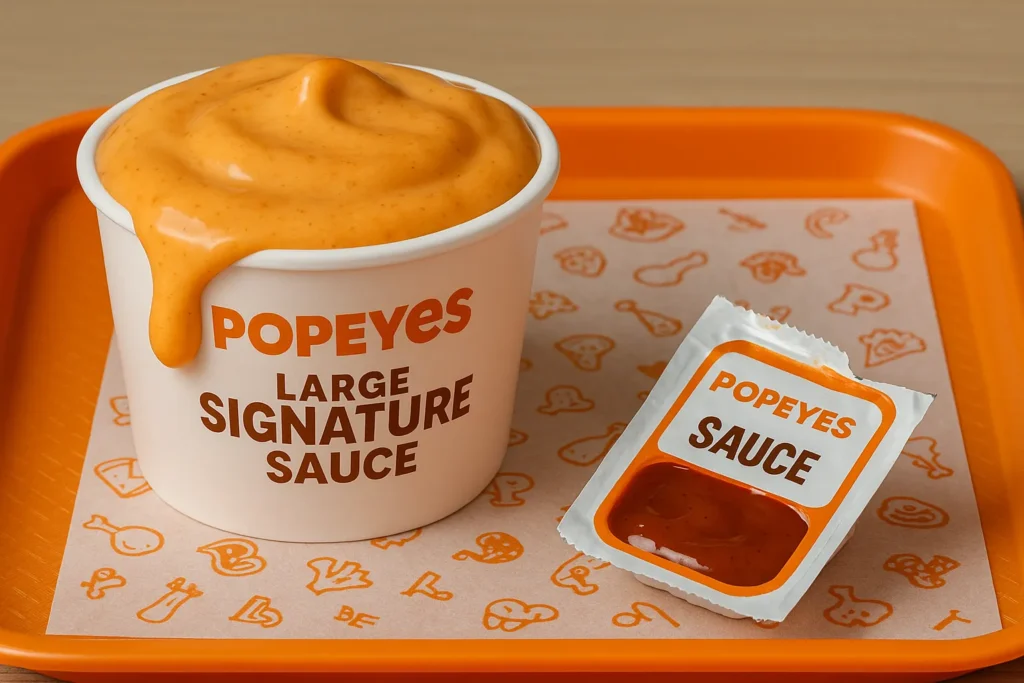 Popeyes large Signature Sauce cup vs standard sauce packet