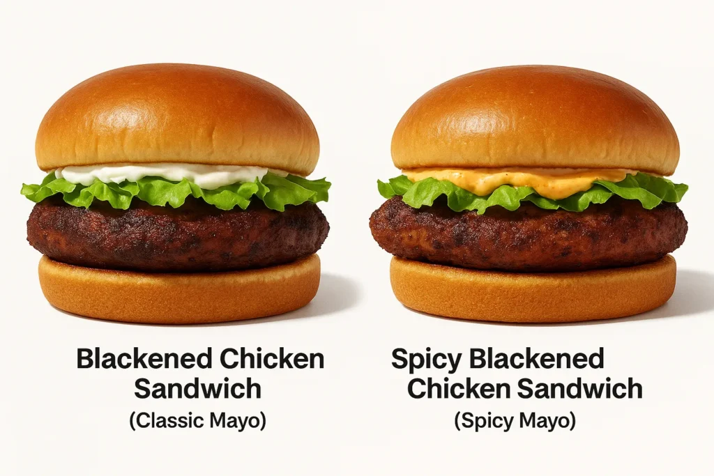omparison of classic and spicy Popeyes Blackened Chicken Sandwiches.