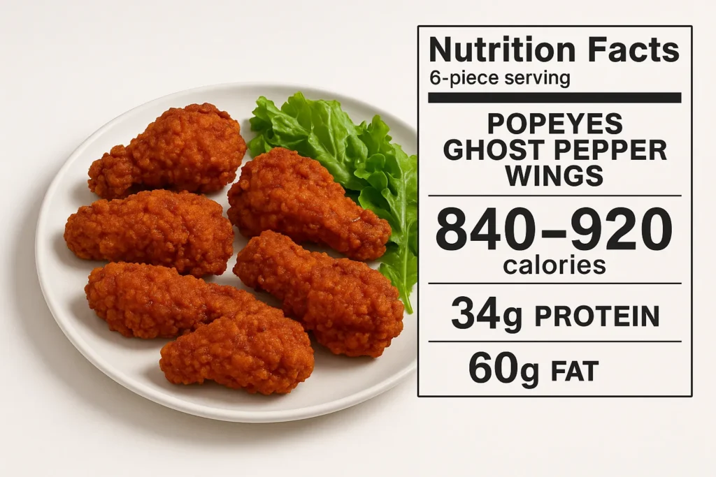 Nutrition facts label next to Popeyes Ghost Pepper Wings.