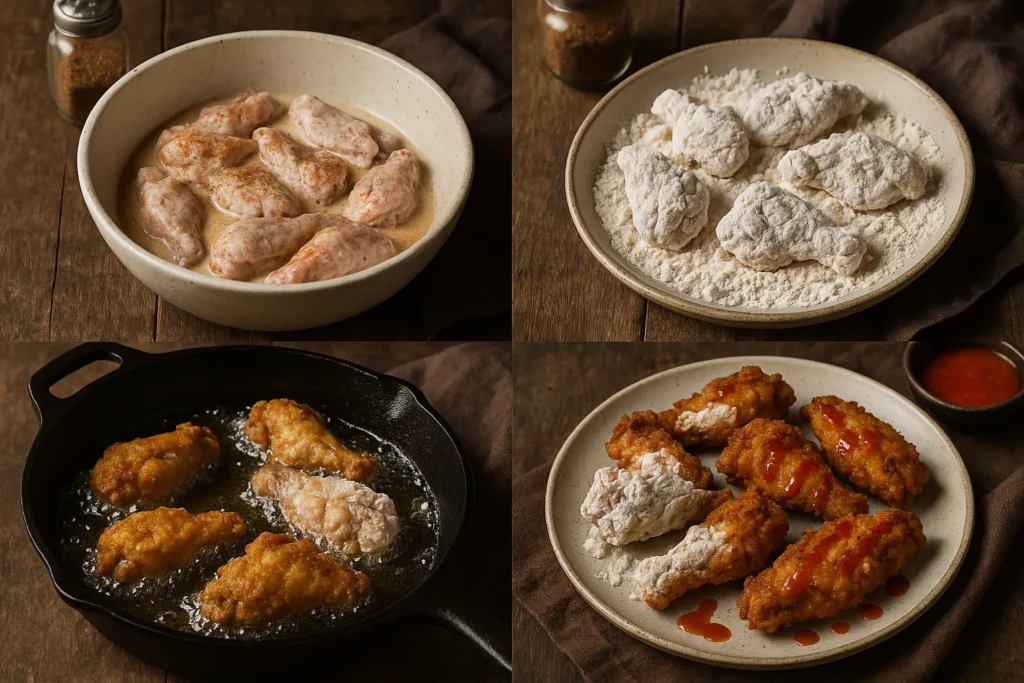 Homemade Popeyes-style Ghost Pepper Wings cooking steps.