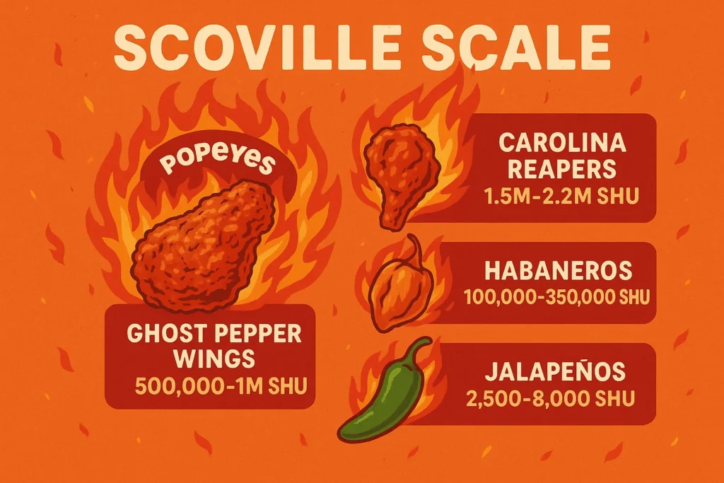 Scoville heat scale comparison for Popeyes Ghost Pepper Wings.