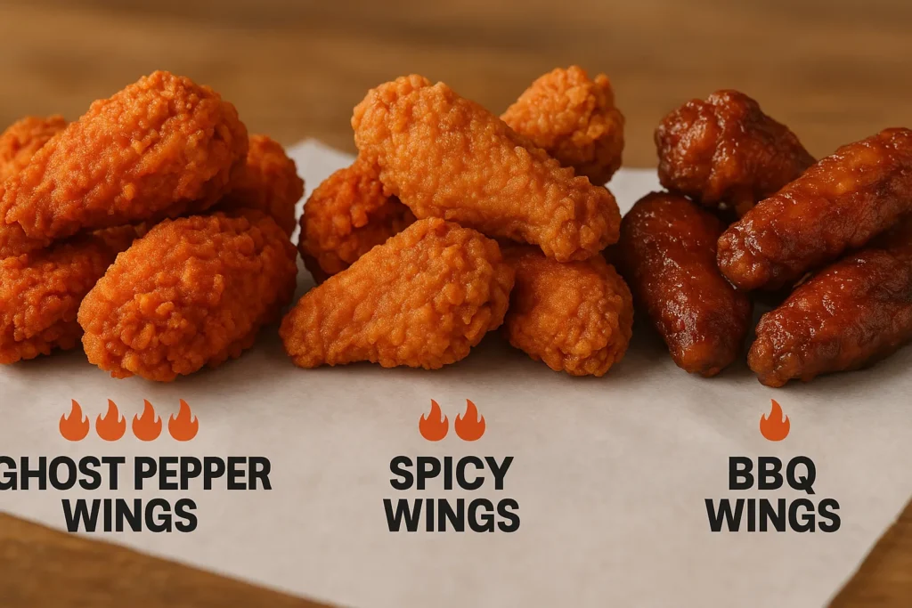 Comparison of Popeyes spicy wing flavors.