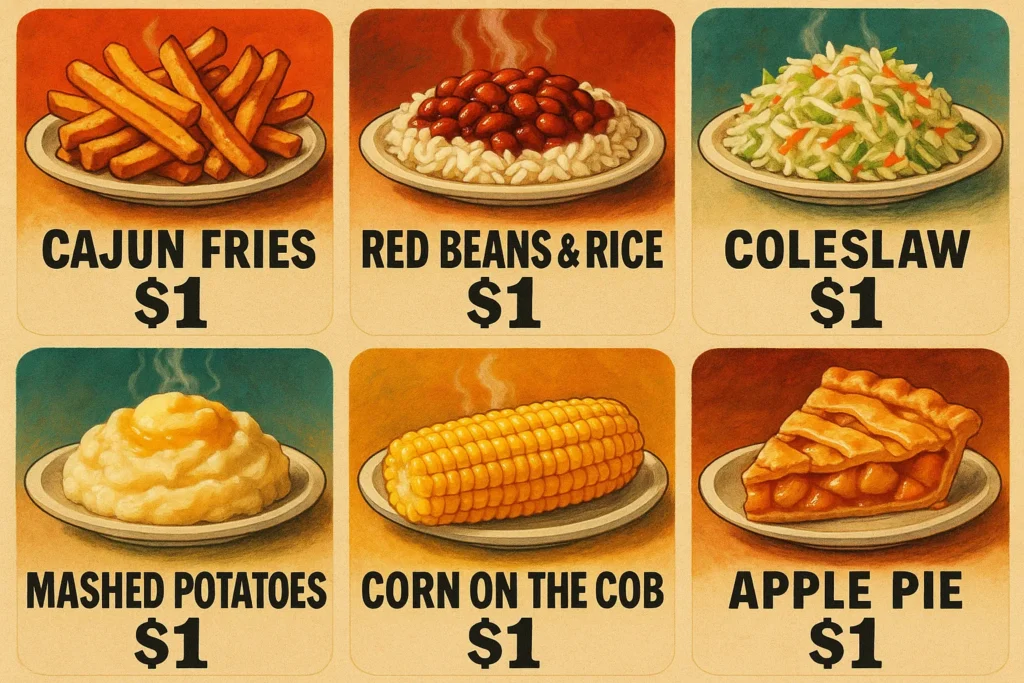 Collage of Popeyes $1 Happy Hour sides.