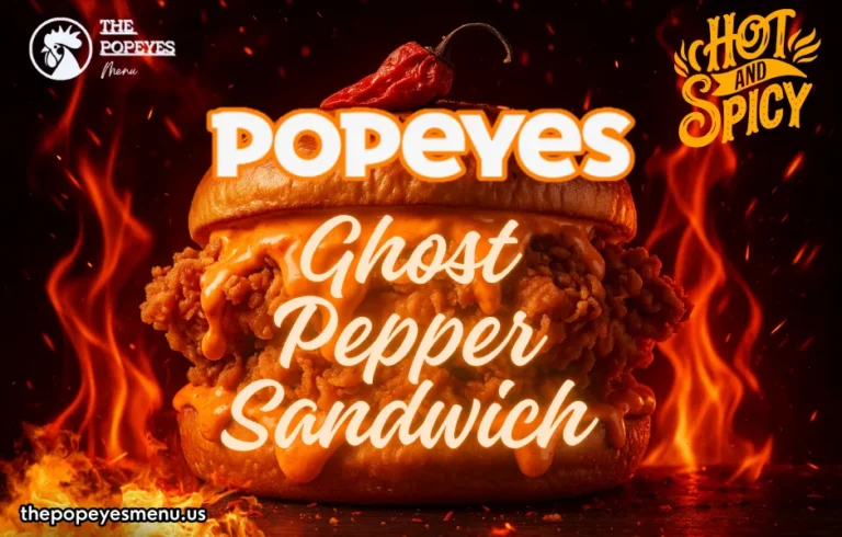 Spicy Popeyes Ghost Pepper Sandwich with melted sauce and crispy chicken.