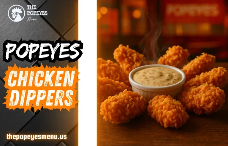 Popeyes Chicken Dippers served with Signature Sauce in a Popeyes tray