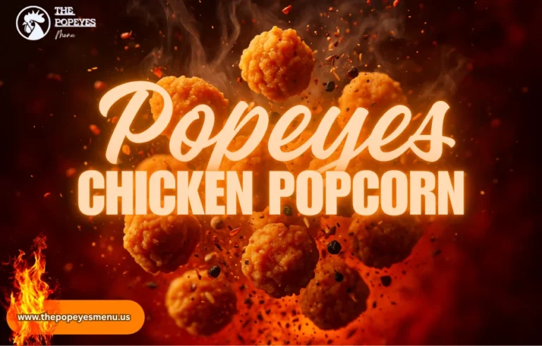 Explosive close-up of Popeyes popcorn chicken with bold Cajun spices flying mid-air – spicy, crispy, and crave-worthy
