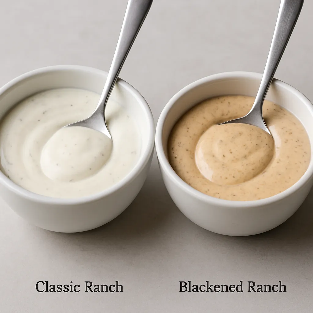 Classic ranch vs Popeyes Blackened Ranch comparison in bowls