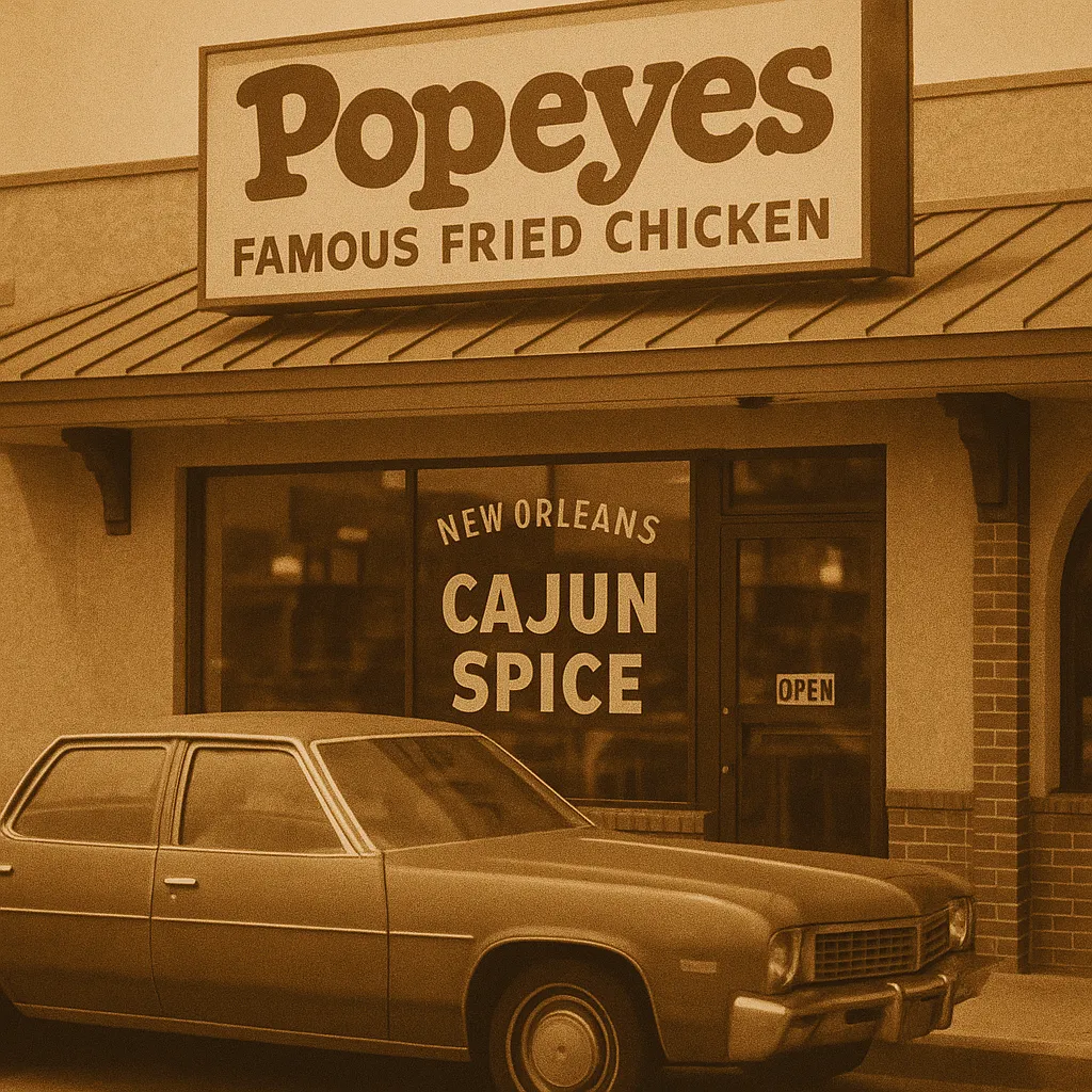 Original 1970s Popeyes location in New Orleans showing brand origins