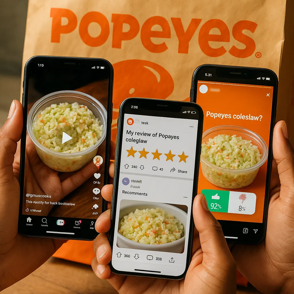 Social media reviews of Popeyes coleslaw on TikTok and Reddit