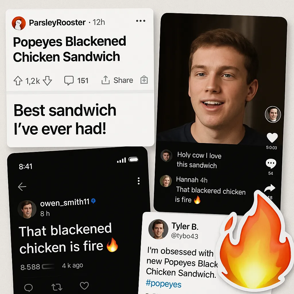 Real customer reviews of Popeyes Ghost Pepper Sandwich from social media.
