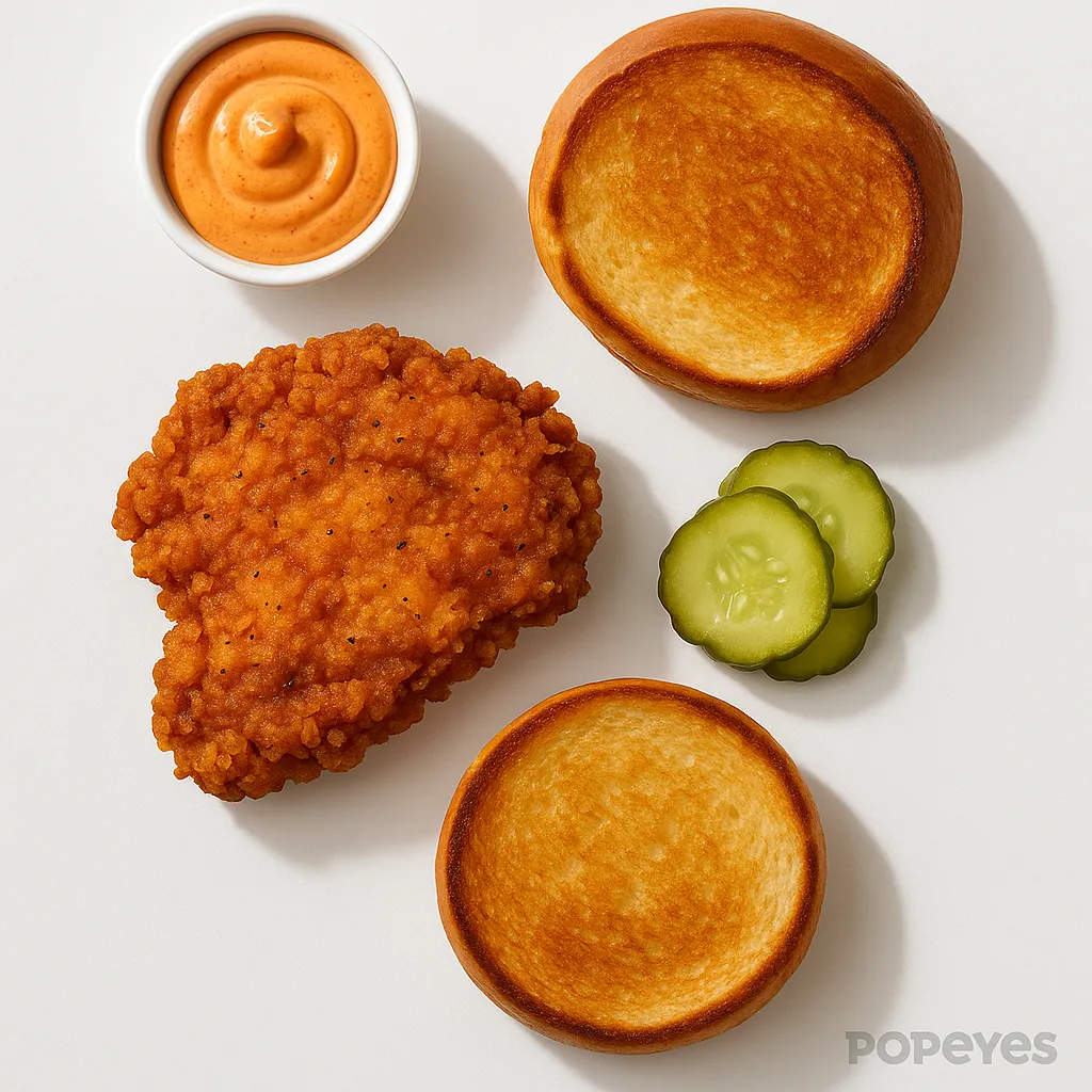 Popeyes Spicy Chicken Sandwich ingredients laid out separately