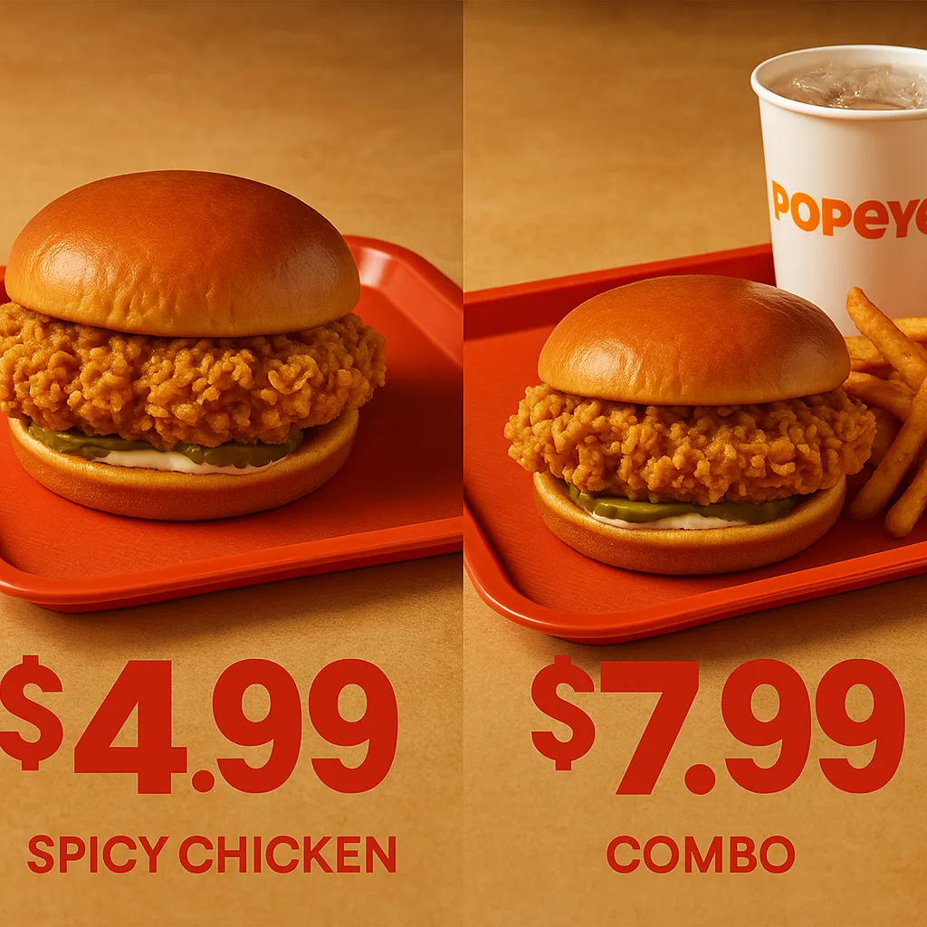Popeyes Spicy Chicken Sandwich combo vs. single sandwich price comparison.