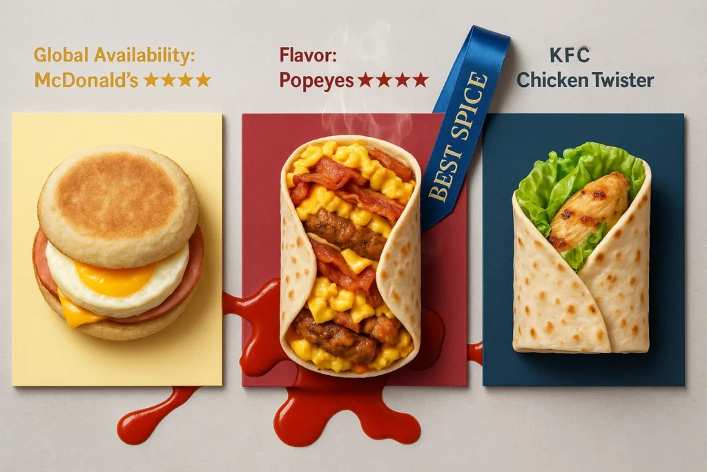 Breakfast sandwich showdown: Popeyes wrap vs McDonald's McMuffin vs KFC Twister with ratings