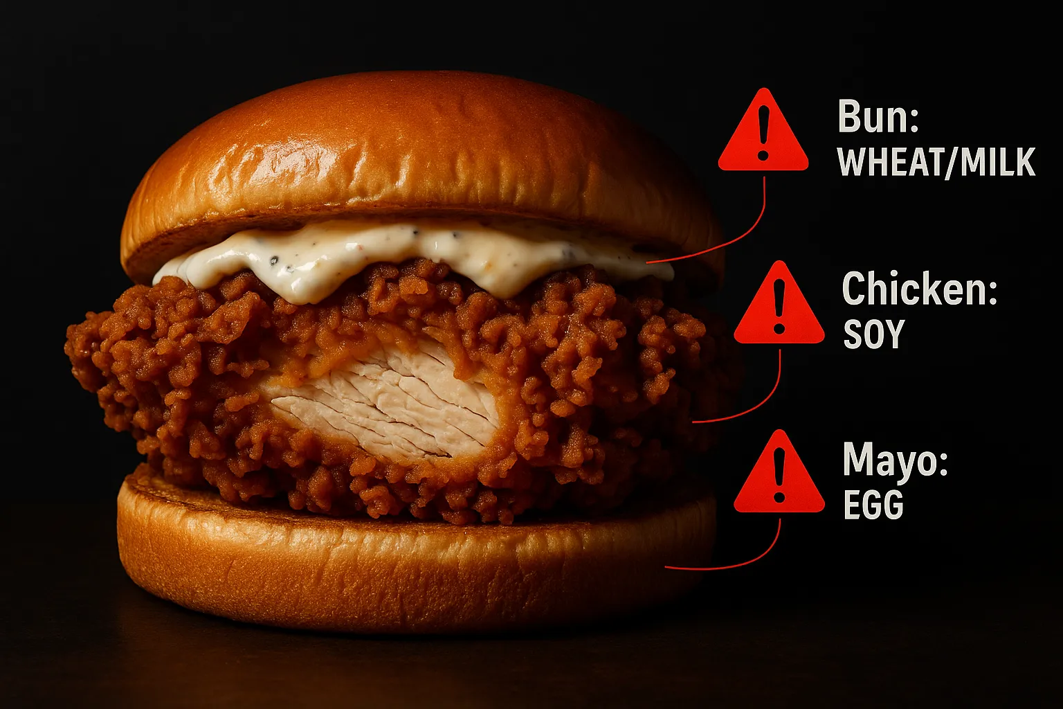 Popeyes allergen menu chicken sandwich alert for wheat, milk, soy and eggs