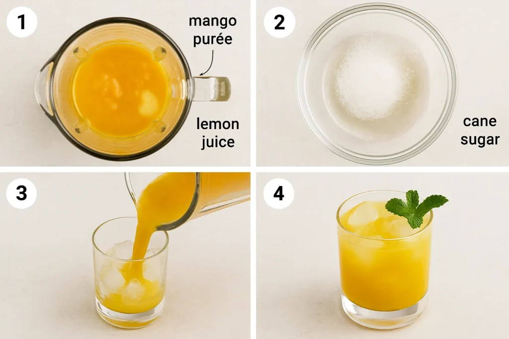 DIY Popeyes Mango Lemonade copycat recipe steps.