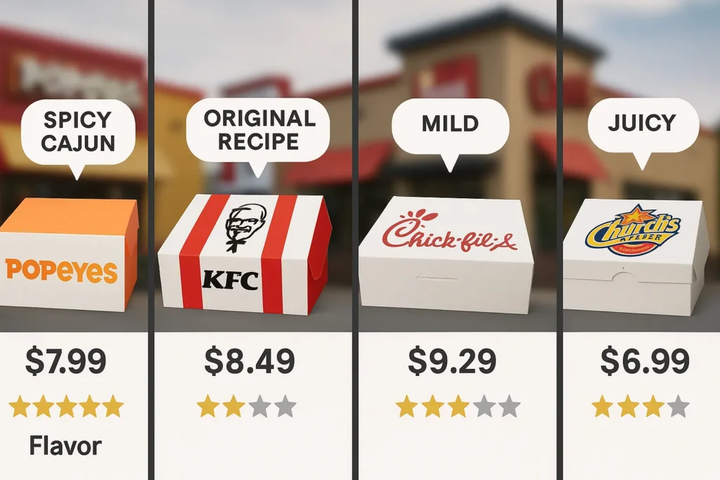 Fried chicken competitor comparison: Popeyes vs KFC vs Chick-fil-A vs Church's