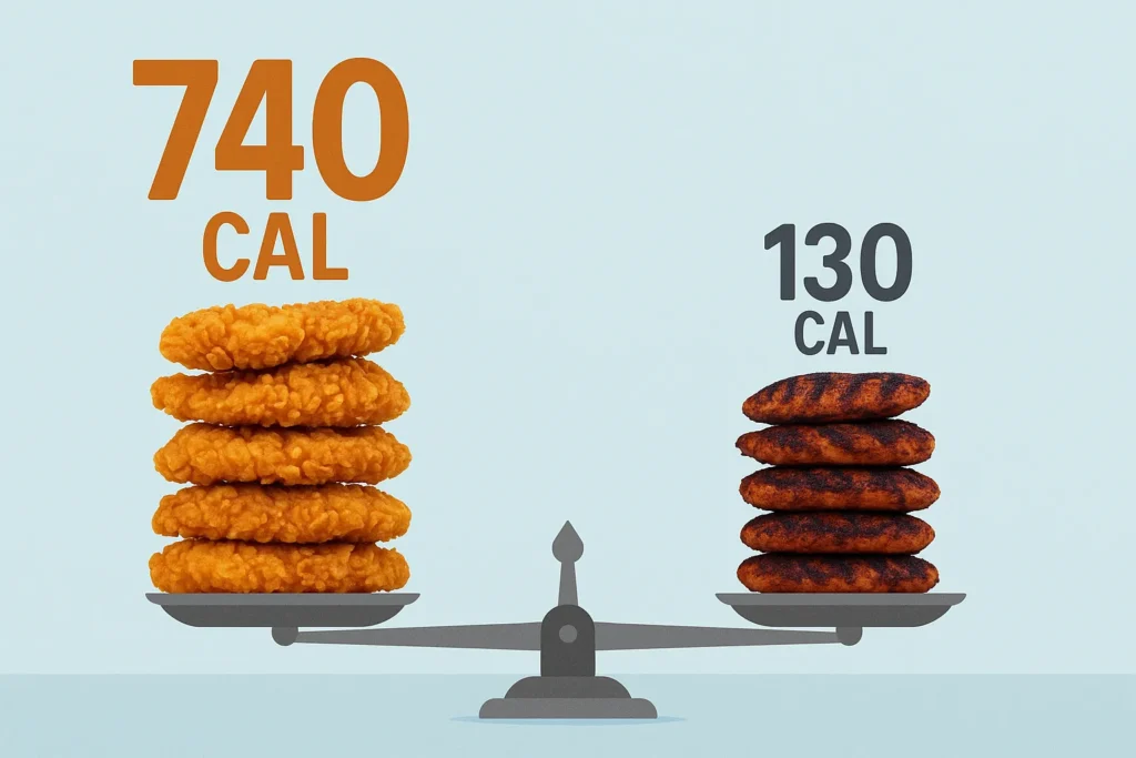 Calorie comparison between 5-piece Classic and Blackened Popeyes tenders.
