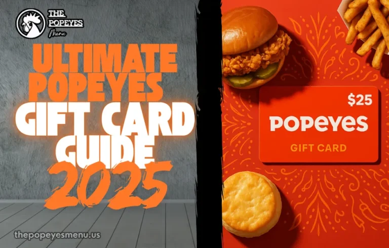 Popeyes gift card guide 2025 with chicken sandwich and Cajun fries