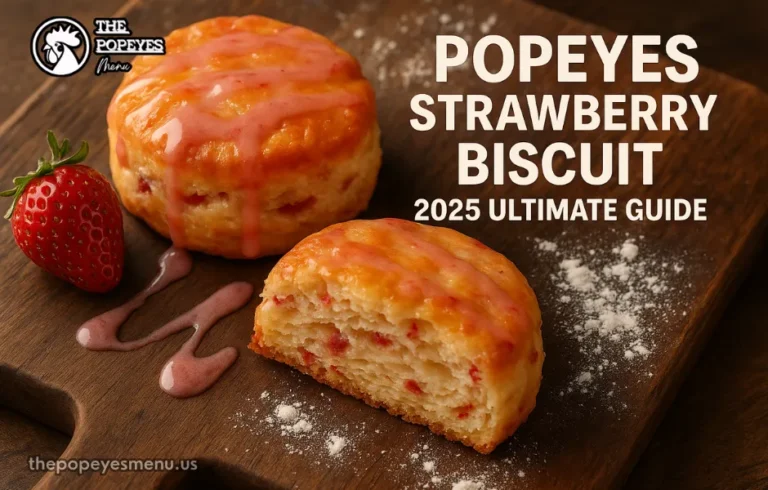 Popeyes Strawberry Biscuit guide feature image showing flaky interior and glaze