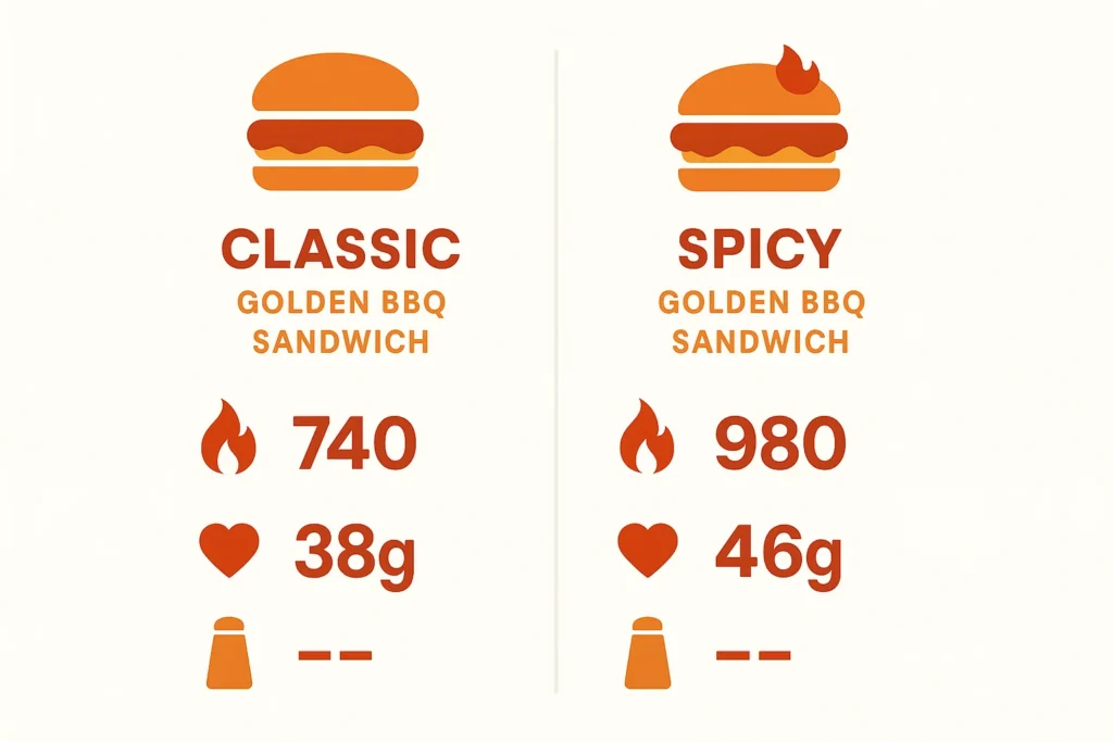 Nutrition facts comparison: Popeyes Golden BBQ Sandwich  Classic vs. Spicy.