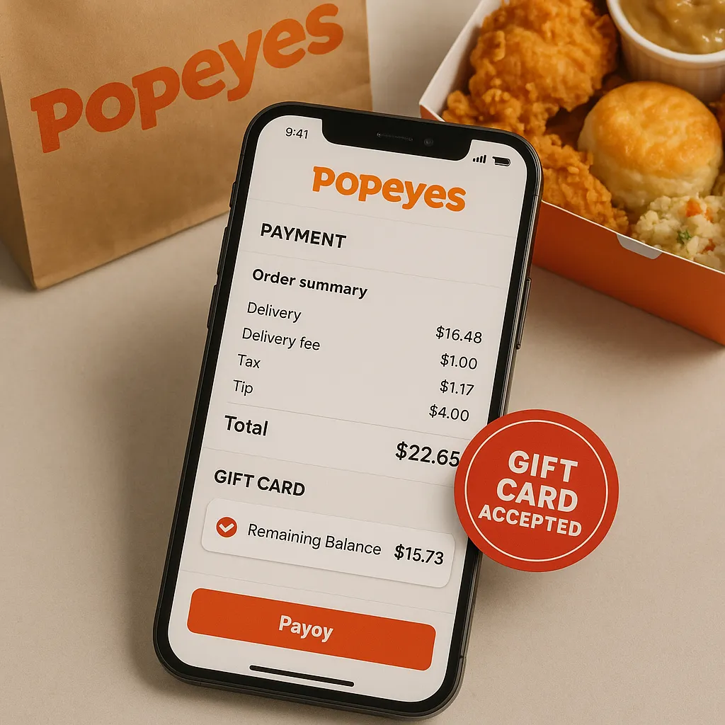 Using Popeyes gift card for app delivery orders