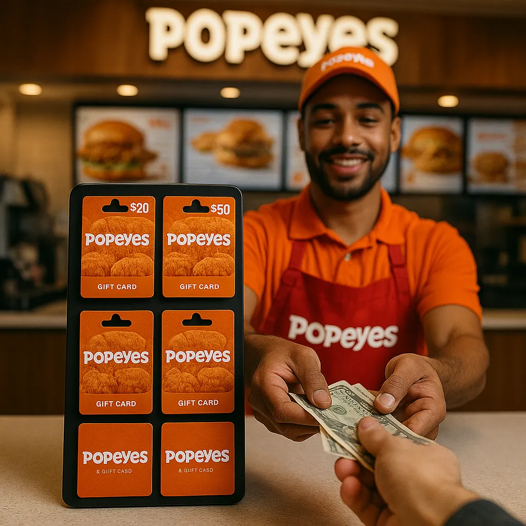 Buying Popeyes gift card at restaurant counter