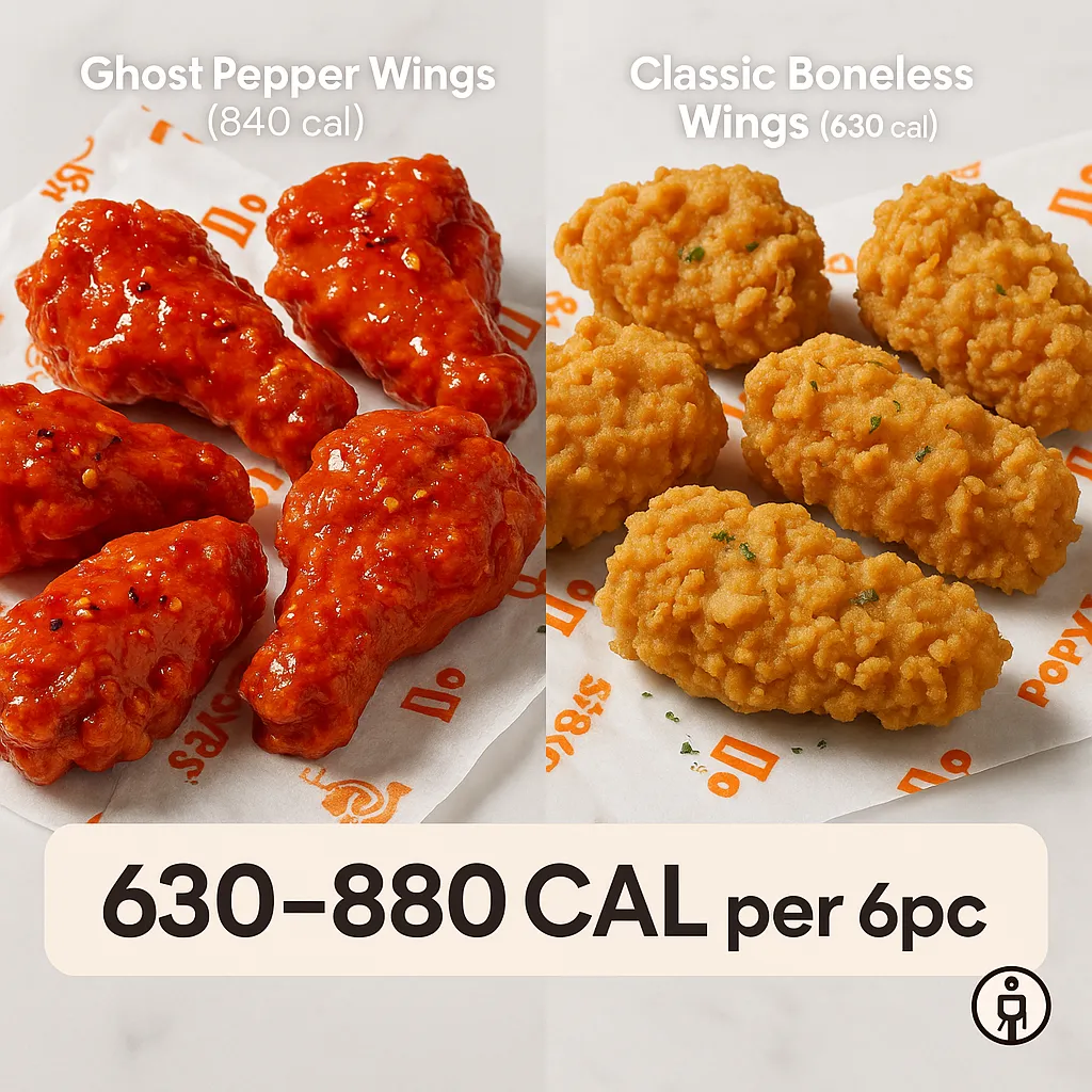 Calorie comparison of Popeyes wings.