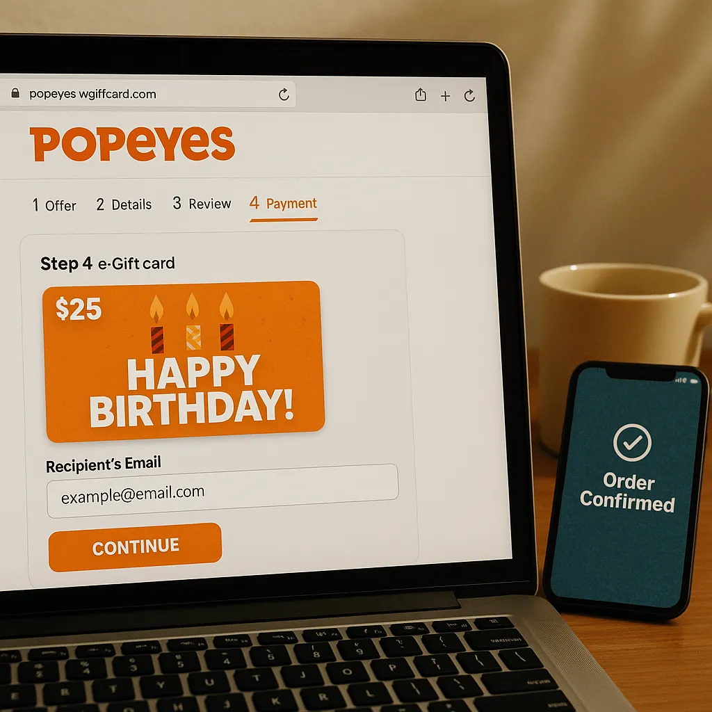 Ordering Popeyes e-gift card online step-by-step