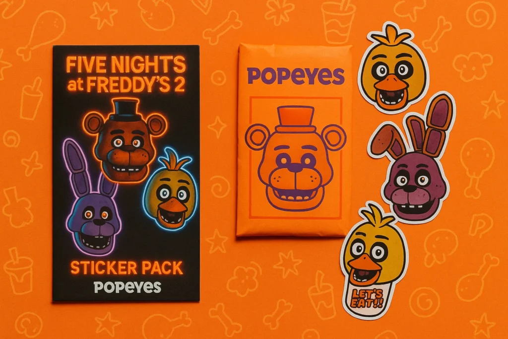 Limited-edition Five Nights at Freddy’s sticker packs released by Popeyes.