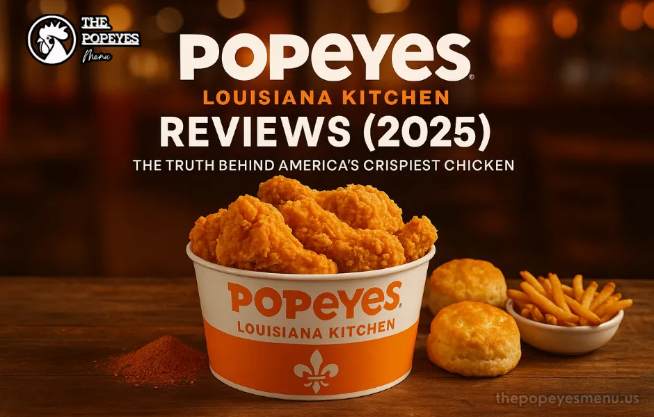 Golden fried chicken from Popeyes Louisiana Kitchen served with biscuits and fries – cover image for Popeyes Louisiana Kitchen Reviews (2025).