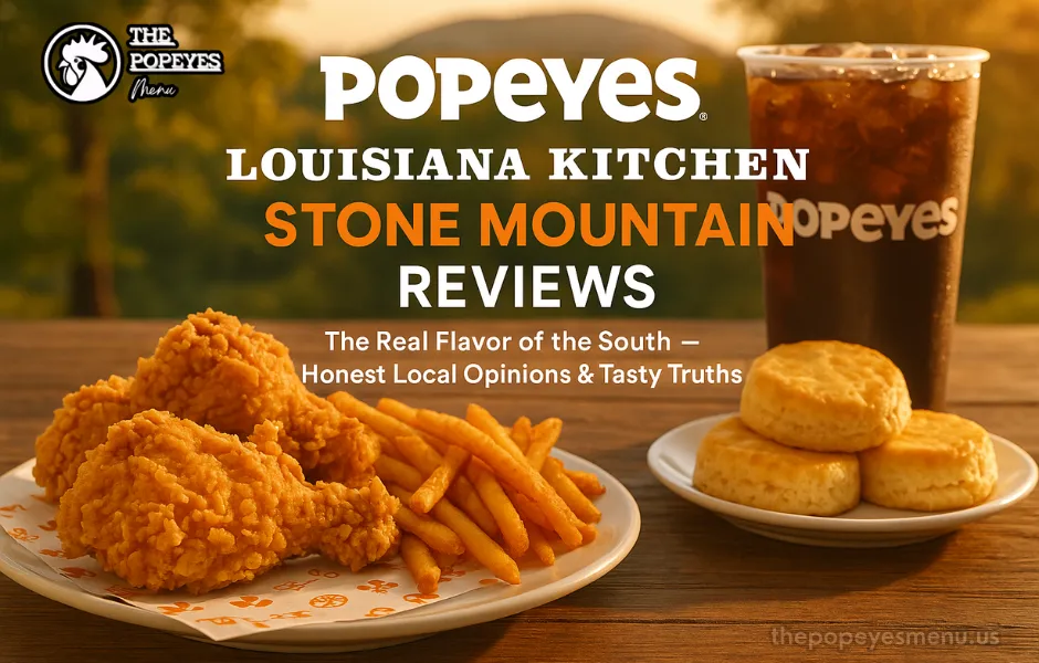 Popeyes Louisiana Kitchen meal with fried chicken, biscuits, and fries served near Stone Mountain, Georgia — cover image for Popeyes Louisiana Kitchen Stone Mountain Reviews.