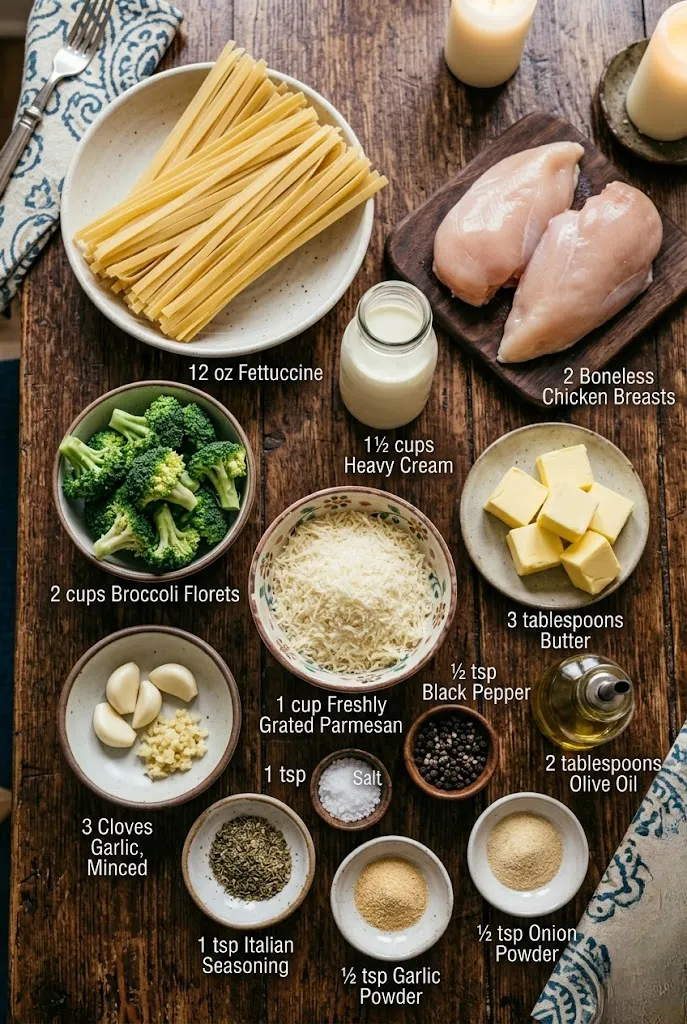 Ingredients for Chicken Broccoli Alfredo Recipe