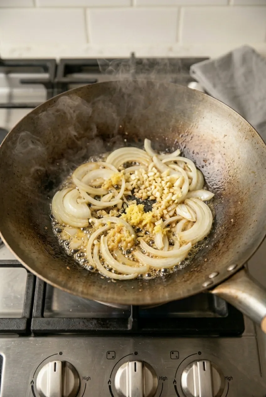 Step 5: Stir Fry the Aromatics and Vegetables
