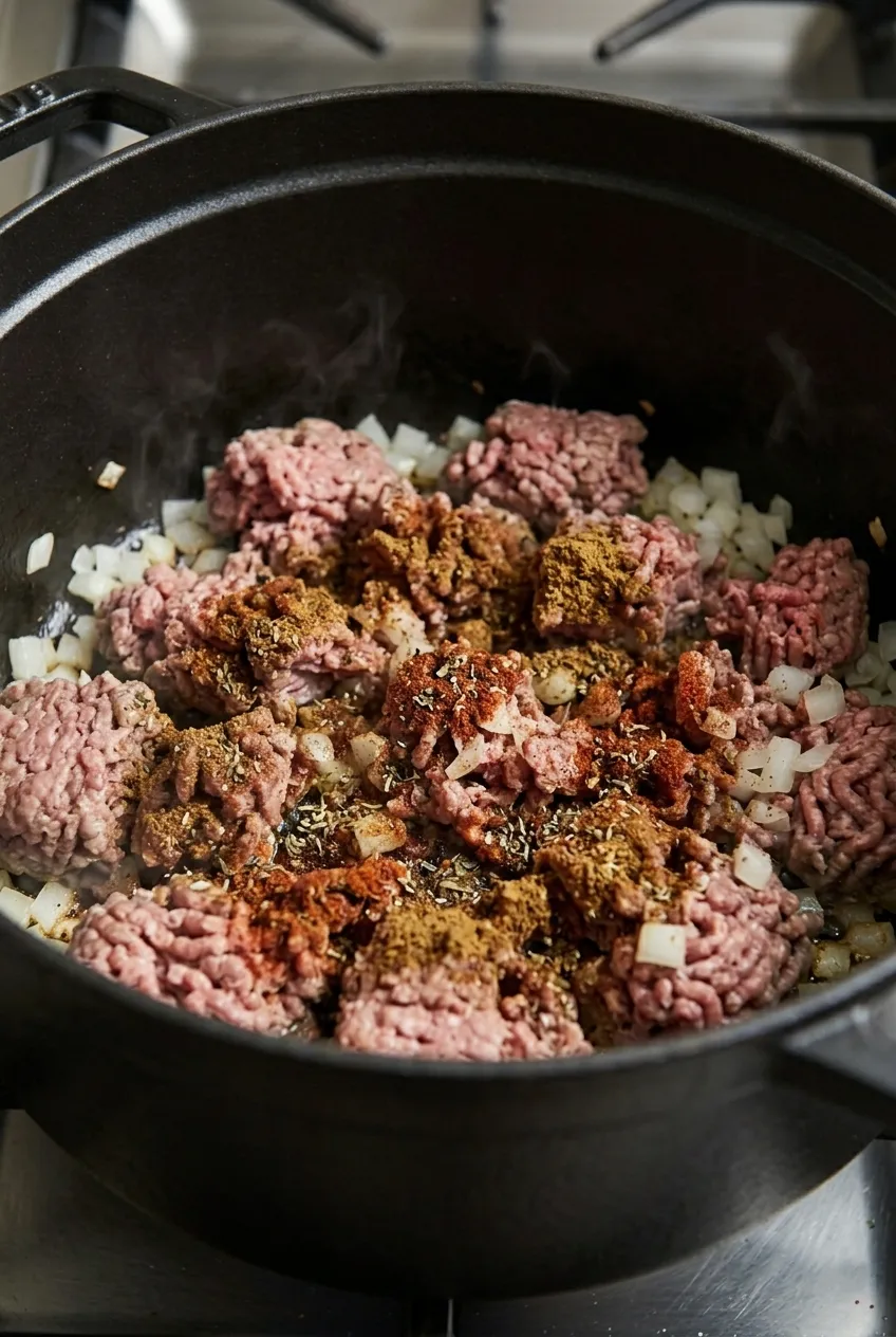 Step 2 - Brown the Beef for the Easy Taco Soup Recipe