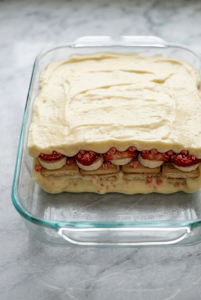 Step 7: Assemble the Strawberry Crunch Banana Pudding