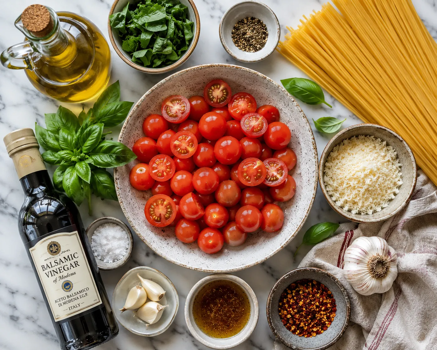 Homemade Bruschetta Pasta in serving bowl