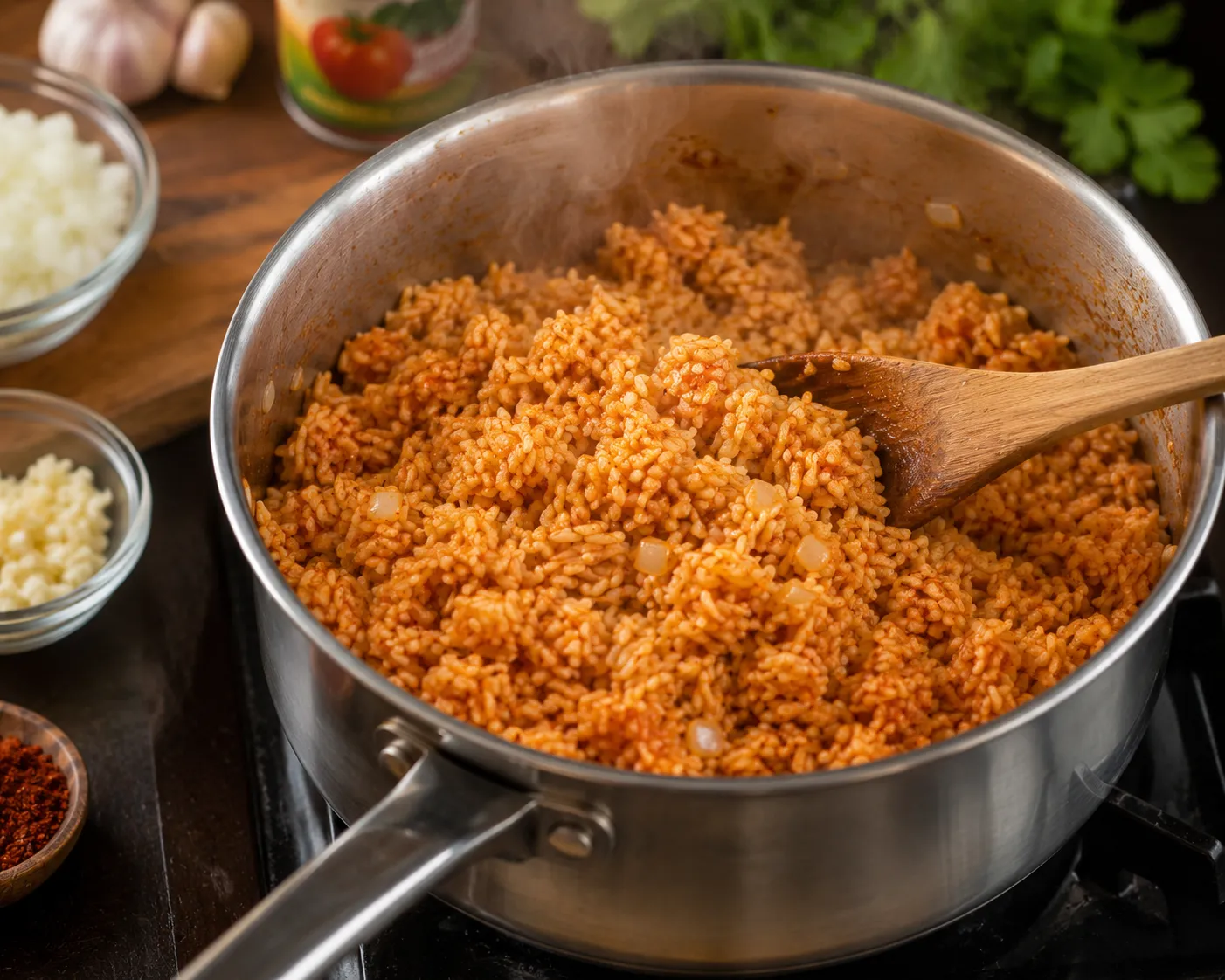 Make the Seasoned Rice for Beefy Melt Burritos.