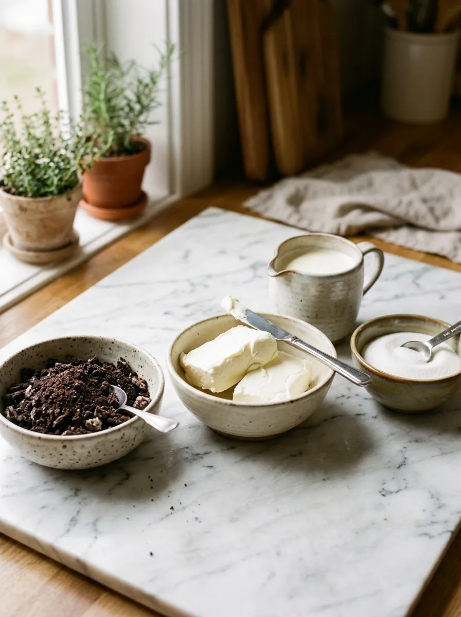 Ingredients for the Oreo Lava Cheesecake Cups