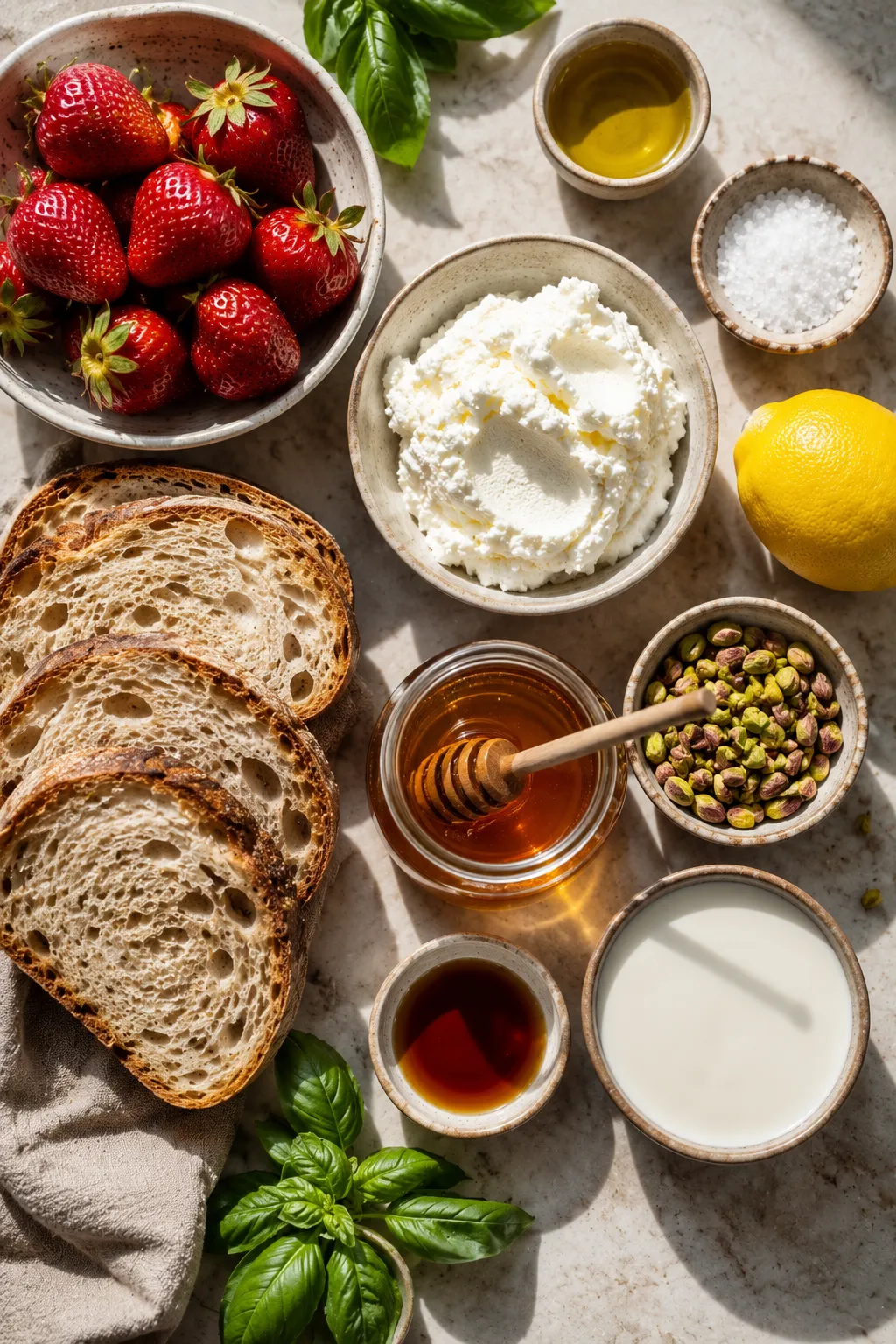 Ingredients You Will Need for the Roasted Strawberry Whipped Ricotta Toast