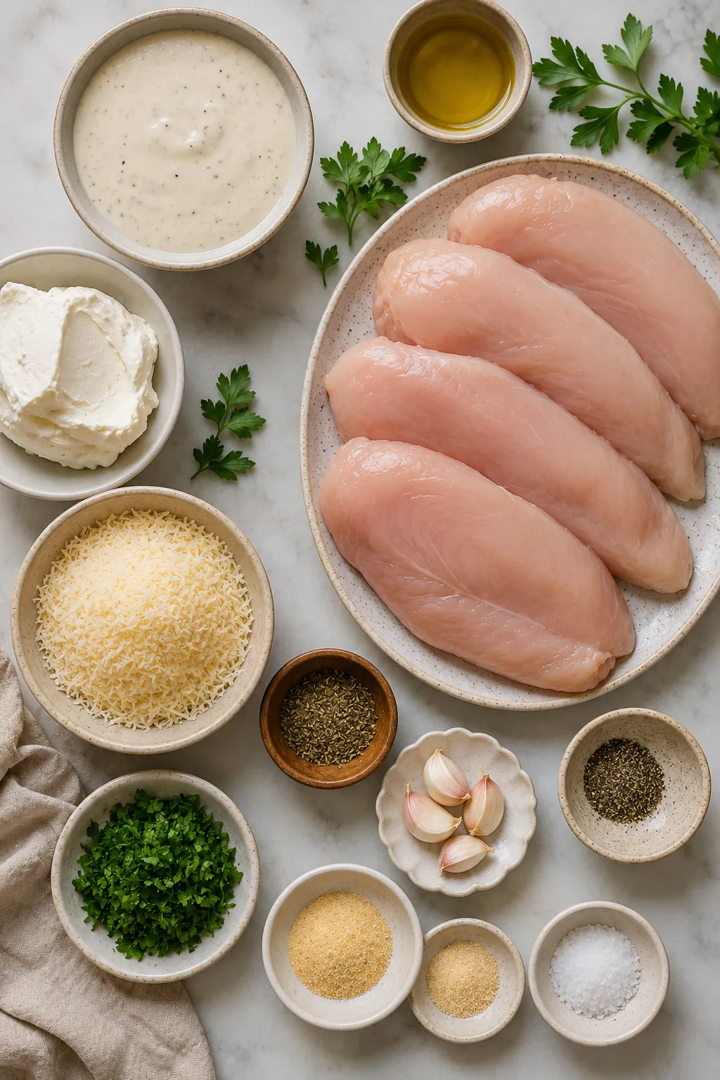 Ingredients for the Baked Caesar Chicken With Creamy Parmesan Sauce