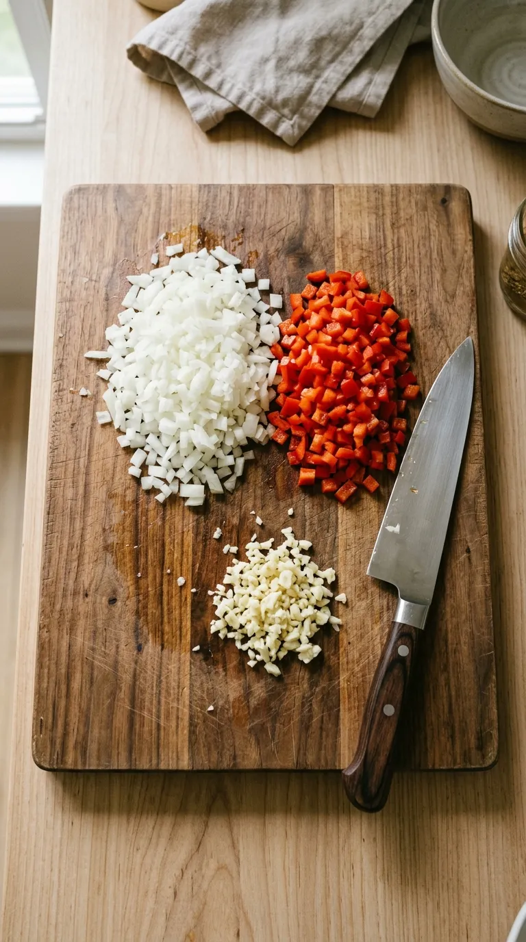 How to Make Chicken Alfredo Sloppy Joes Step 1: Prep Your Vegetables
