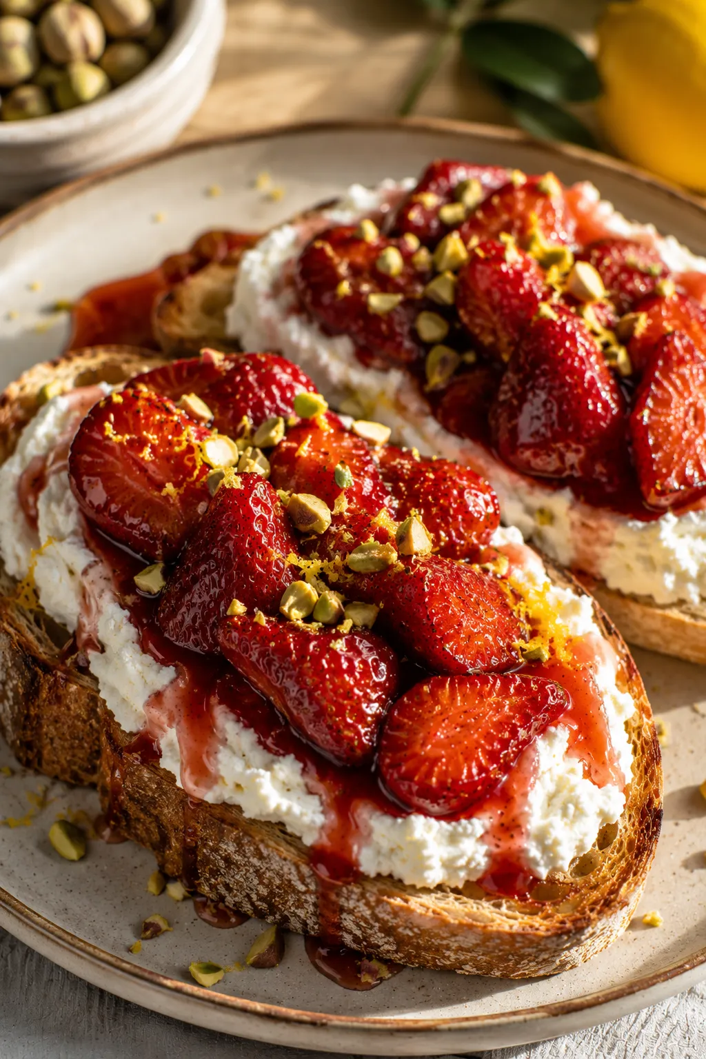 Final Look of the Roasted Strawberry Whipped Ricotta Toast